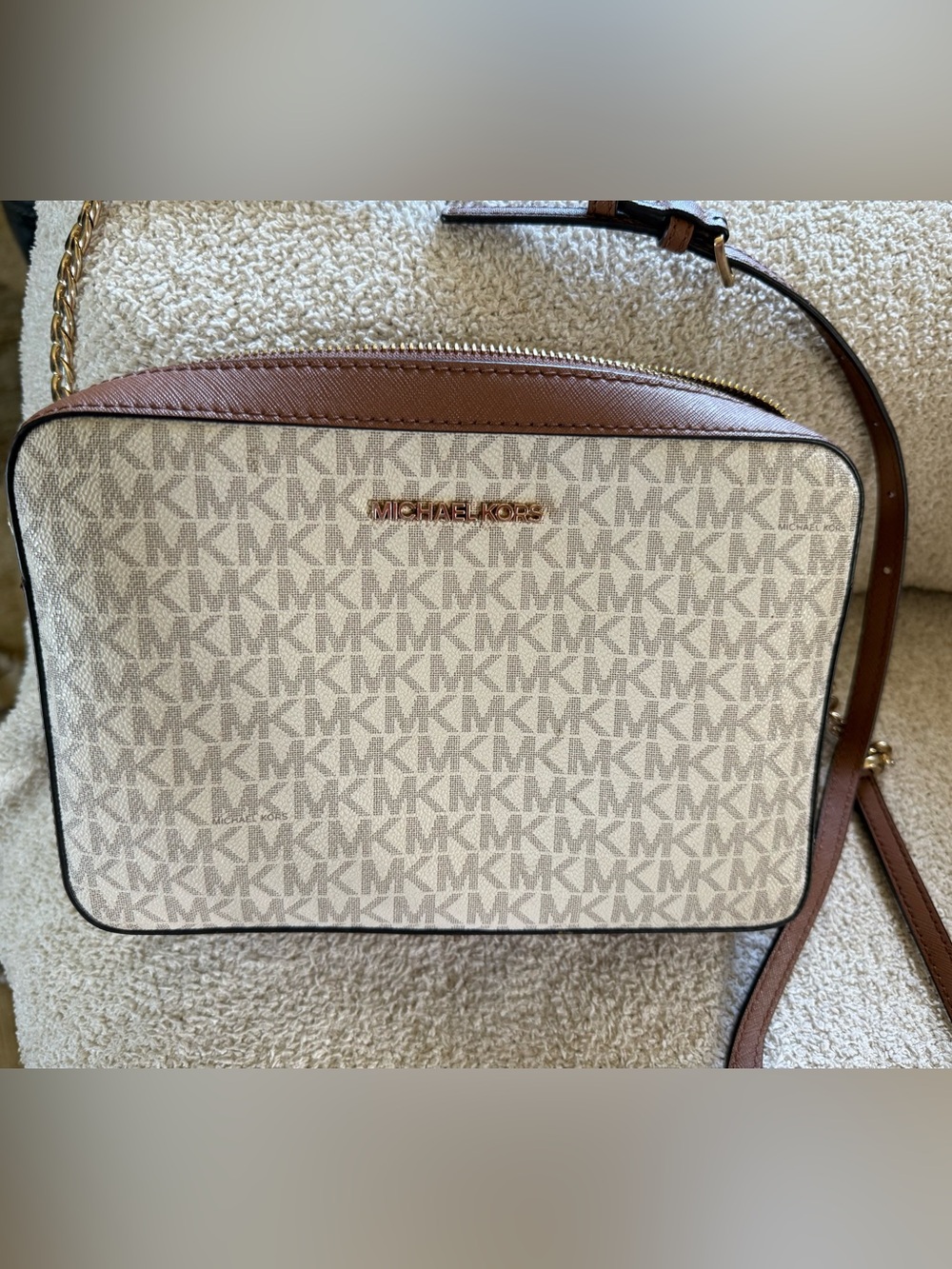 Michael Kors Beige and Brown MK Logo Crossbody